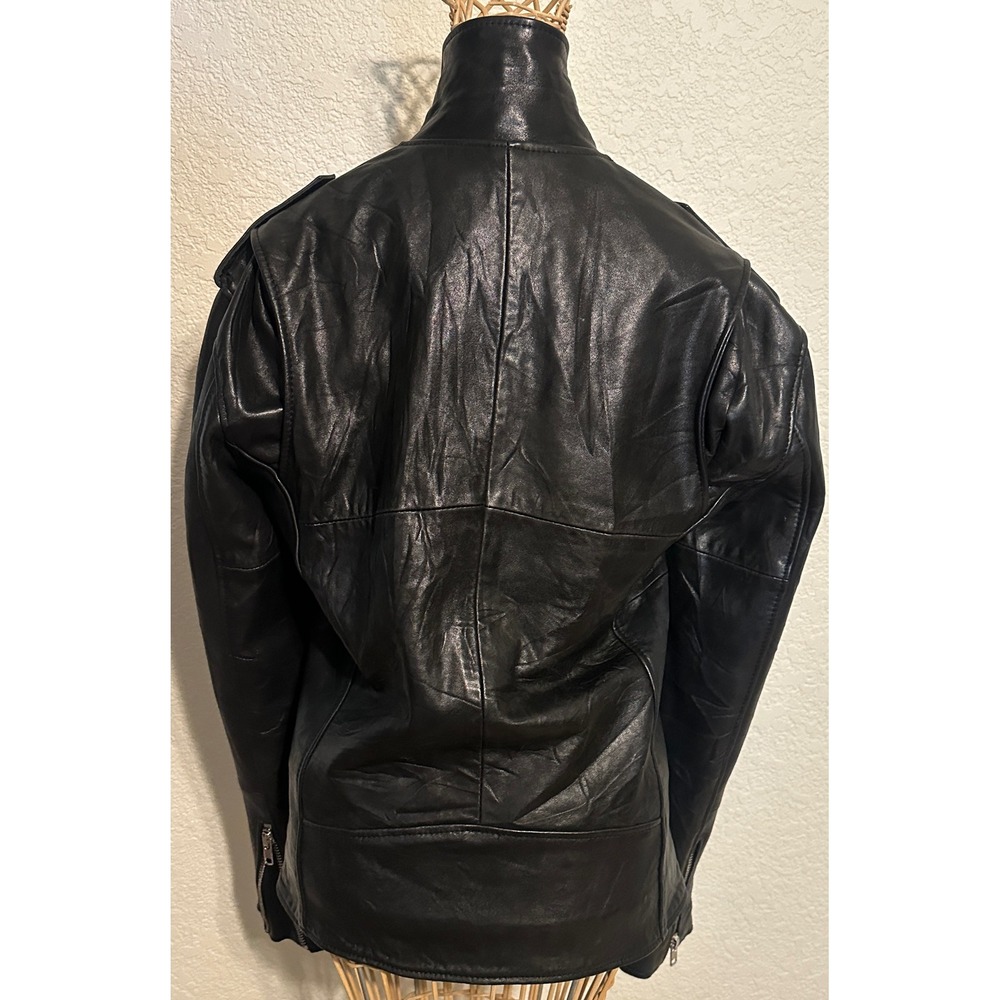 Deadwood Recycled Soft Leather Biker Jacket Black Moto Size Medium Recaimed - Picture 3 of 16